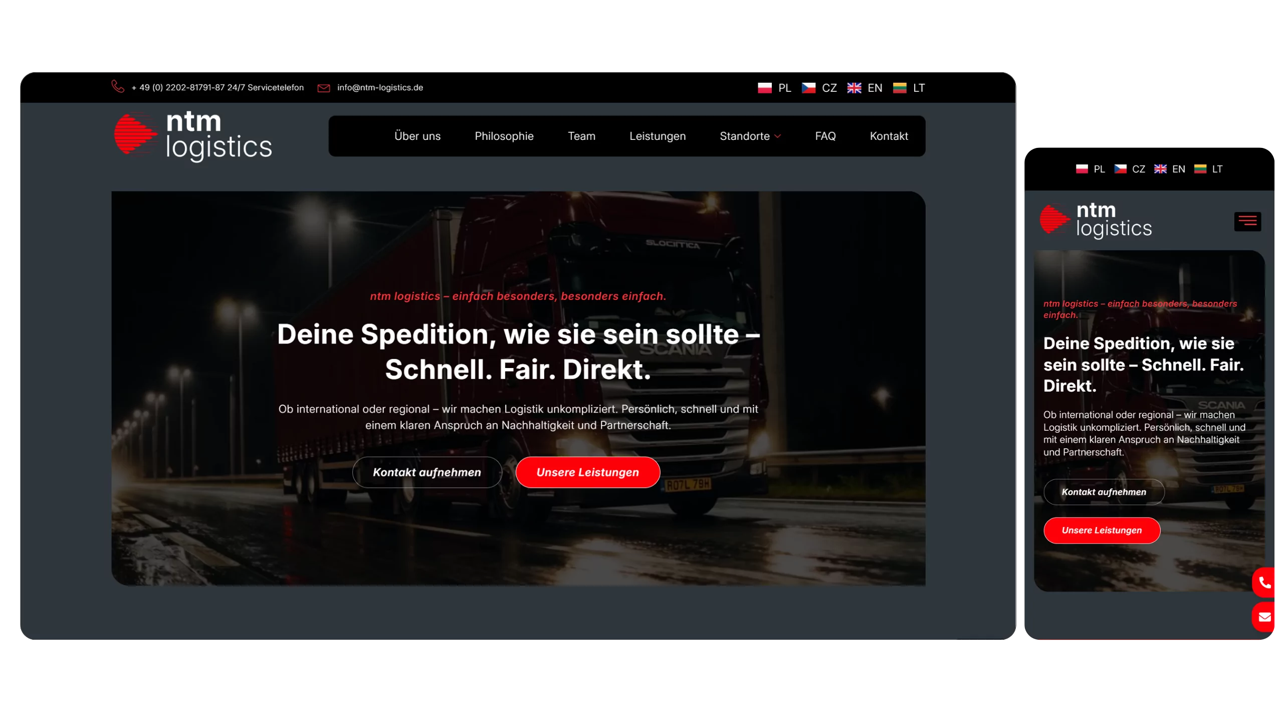Website ntm logistics GmbH – Webdesign von HeartPages